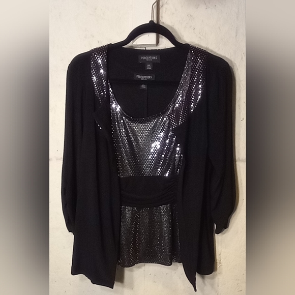 Perceptions Tops - 2 pc sparkly tank and cardigan set
